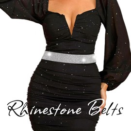 Abien Rhinestone Wasit Belts for Women Silver Stretch Belt Plus Size Crystal Waistband for Dress Formal(Silver, Waist Size:31''-37'')