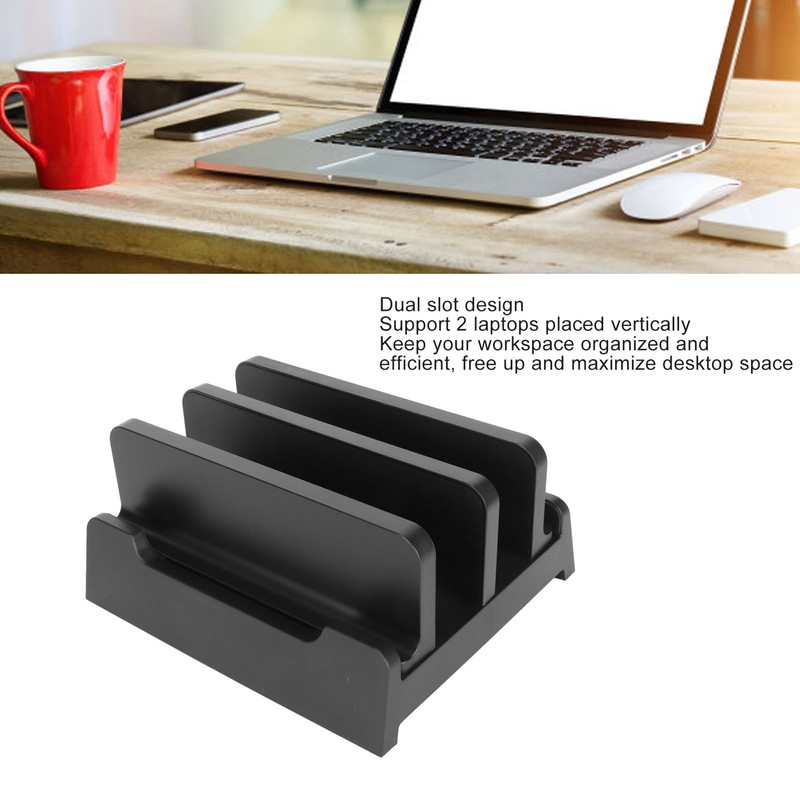 Vertical Laptop Stand Holder Adjustable Width Dual Slots Laptop Holder
