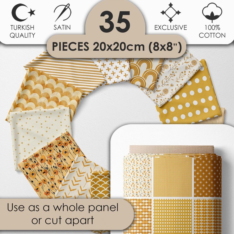 Paquete de tela de acolchado de mostaza, 35 diseños de