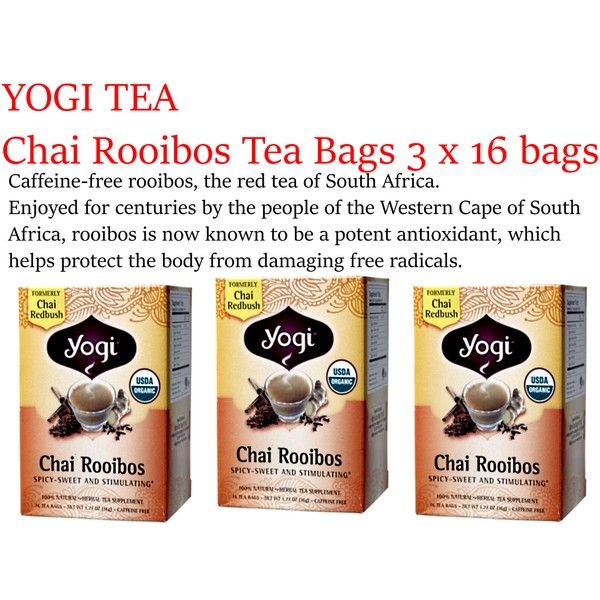 3 x 16 bags YOGI TEA Chai Rooibos Herbal Tea Bags (Total: 48)  caffeine free