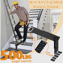 DITKOK Heavy Duty Foldable Ladder Leveler for Stairs, Large Ladder Extender for Stairs with Slip-Resistant Gripping Pads, 13.5-21" Height Adjustable Ladder Extender Pro, Suitable for Painting Jobs