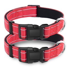 LIEVUIKEN 2 Pack Reflective Dog Collar with Safety Locking Buckle, Adjustable Soft Breathable Comfortable Nylon Pet Collar for Small, Medium and Large Dogs, Red, XS