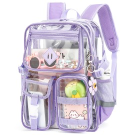Xunteny Clear Backpack for School, Heavy Duty Transparent Bookbag for Girls Women with Sunflower Keychain (Lavender Purple)