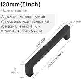 WADY 10pcs Hole Center Kitchen Square Cabinet Handles, Black Stainless Steel Cabinet Pulls Drawer Pulls Kitchen Cabinet Hardware Kitchen Handles,Modern Square Drawer Pulls (128mm)