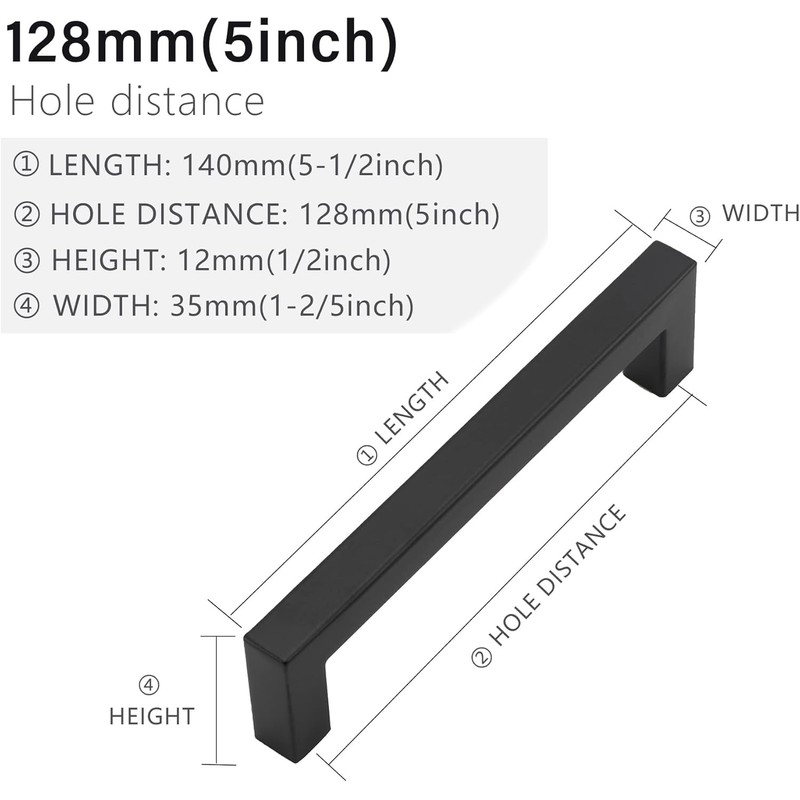 WADY 10pcs Hole Center Kitchen Square Cabinet Handles, Black Stainless
