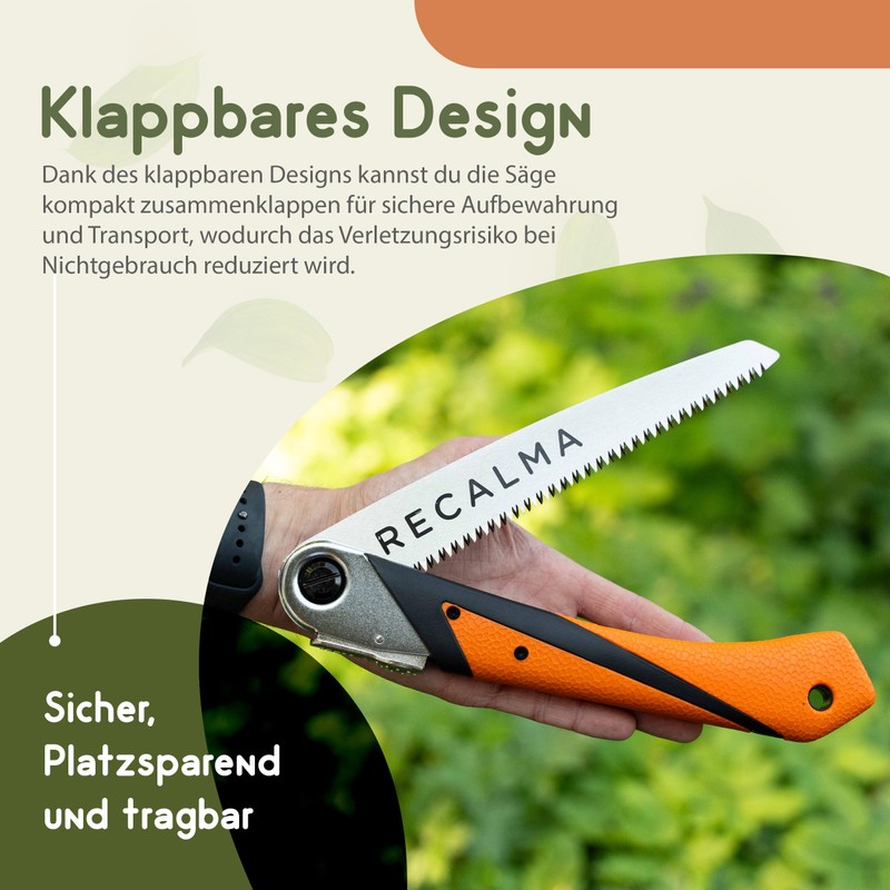 Recalma Handsäge Astsäge Klappbar, gehärtetes SK5 Sägeblatt 210 mm, Klappsäge