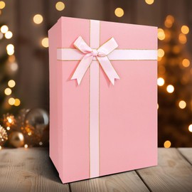 DAWNTREES Pink Gift box with Lid,29x22x10.5cm,Gift Packaging Box with Greeting Cards (29x22x10.5cm, Pink)
