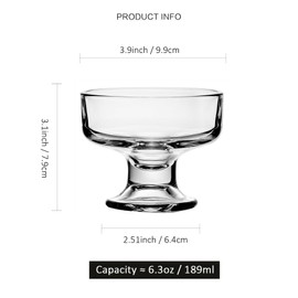 binsakao Set of 4 Dessert Glasses Cups - 6.3 oz Small Ice Cream Bowl, Glass Dessert Bowls for Trifle Parfait Sundae and Nuts, Lead-Free Footed Dessert Cups, Clear Glass Fruit Parfait Cups