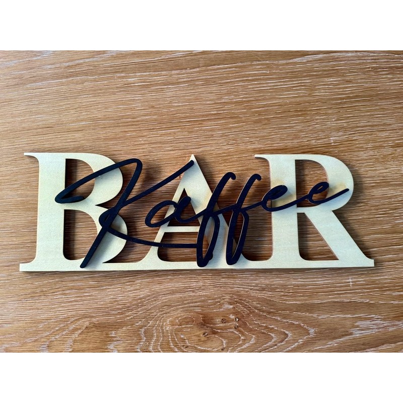 Kaffee-BAR Schild mit 3D-Schriftzug aus Holz (30cm) Schwarz