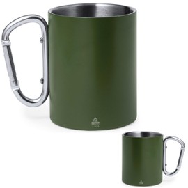 noTrash2003 Set di 2 tazze termiche in acciaio inox a doppia parete, tazza isolante, 300 ml, realizzate in acciaio inox riciclato con moschettone, attacco per zaino, campeggio, escursionismo, attività
