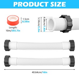2Pcs Pool Sand Filter Pump Hose, Pool Pump Replacement Hose for Above Ground Pools, Flexible Water Pools Hose Set for 1.5'' Connection Water Filter Pumps and Saltwater Systems(White)