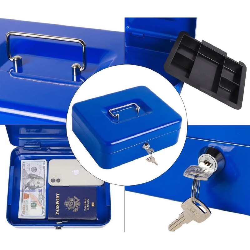 Kippen Cash Box with Coin Compartment Blue 200 x 160