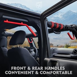 Xprite 4-Piece Aluminum Grab Handles & Bars Kit for 2007-2018 Jeep Wrangler JK JKU Interior Accessory (Red) - Heavy-Duty Wrangler Grabs Handles