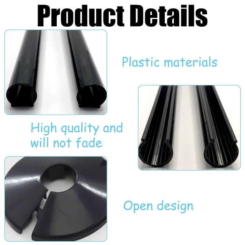 Black Radiator Pipe Covers & Sleeves, 6 Pack 200mm x