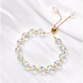 2Pcs Aurora Crystals Beaded Stretch Bracelets for Women, Northern Lights Crystals Strech Bracelets Trendy Jewelry Gift for Women Girls Birthday Anniversary Mother's Day (S2-White&Champagne)