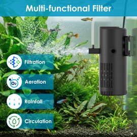 Devopet Aquarium Filter for 10-20 Gallon Tanks, Internal Fish Tank Filter, Submersible Turtle Tank Filter, with Aeration/Rainfall Modes and Dual Water Outlet