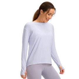 Soothfeel Long Sleeve Workout Shirts for Women Loose Fit Yoga Running Athletic Shirts Cotton Active Tops with Thumb Hole (iced_iris,M)