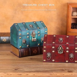 Gugxiom Wooden Treasure Chest with Combination Lock, Handmade Decorative Box, Vintage Wooden Box for Jewellery Storage, Desk Storage, Pirate Decoration (Green)