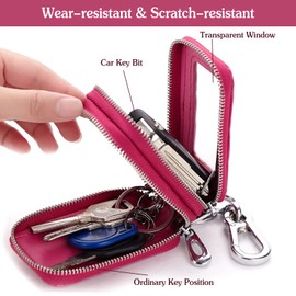 PORRASSO Key Case Genuine Leather Car Key Bag Portable Key Zipper Pouch Double Layer Car Smart Key Chain for Men Women Black