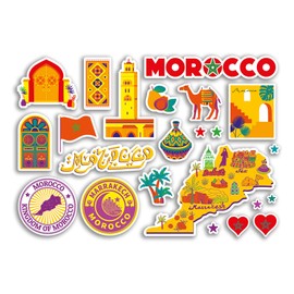 A5 Sticker Sheet Morocco Landmarks Vinyl Stickers - Bright Moroccan Map Airport Skyline Flag Travel Holiday Country City Aesthetic #80401