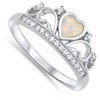 White Simulated Opal Heart Tiara Crown Promise Ring Sterling Silver