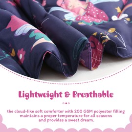 JSD Fairy Kids Comforter Set Full Size, 3 Piece Girls Floral Printed Microfiber Bedding Set, Machine Washable