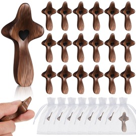 20 Pcs Cross My Heart, Encouragement Gift Small Handheld Wooden Cross with 20 Organza Bags Fingertip Stress Relief Gifts Pocket Cross for Prayers Religious Christmas Gift