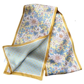 WELROG Long Rectangular Silk Scarf 150 x 16 cm - Paisley & Rural Style Print on Real Silk, yellow, Unit size