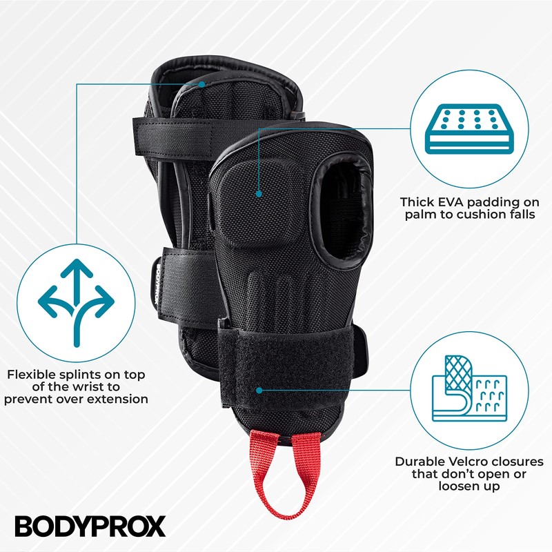 BODYPROX Impact Wrist Guards (1 Pair) for Snowboarding, Skating and