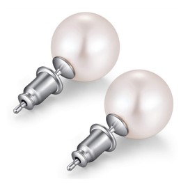 Pearl Stud Earrings Pearl Earrings for Women Silver Pearl Earrings Sterling Silver Pearl Earrings White Pearl Studs Women Simple Pearl Earrings for Wedding Pearl Earring 10mm ZDaoBen