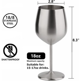 Arora Stainless Steel Wine Glass 18oz - Set of 2 Matte Silver - 3.6" D x 8.3" H (851050)