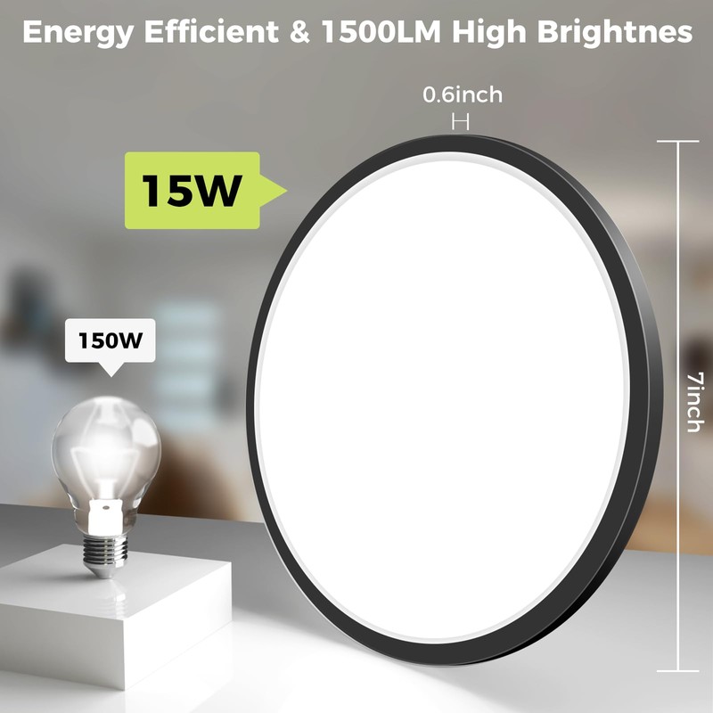 hepside LED Flush Mount Ceiling Light Fixture, 7Inch 15W, Dimmable&3000K/3500K/4000K/5000K/6500K