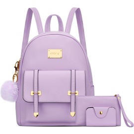 KKXIU 3pcs Fashion Small Synthetic Leather Backpack Purse Cute Mini Bookbag for Women and Girls, Purple, Fashion