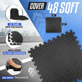 Foam - EVA Foam Interlocking Mats - Black - 3/4" Thick, 48 Square Feet