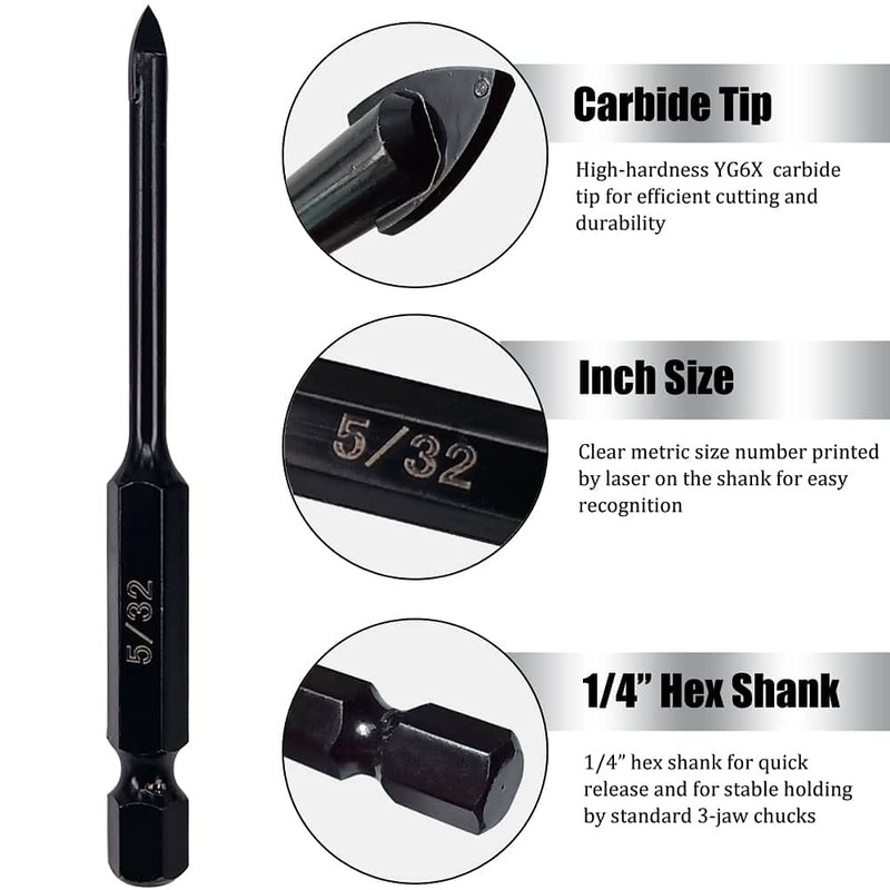 Hymnorq 5/32 Inch Glass and Tile Drill Bit 10pc Set,