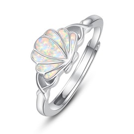 Shell Rings for Women Sterling Silver Opal Rings Adjustable Ring Beach Rings Ocean Jewelry Holiday Gifts for Women