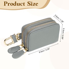 uxcell Genuine Leather Car Key Fob Case, Universal Car Key Fob Holder, Double Layer Zipper Key Case Bag for Men Women, Light Blue