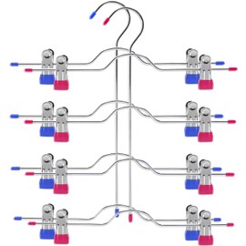 4 Tier Skirt Hangers Space Saving,Metal,Non Slip Closet Organizer and Storage Multi Clothes Shorts Hanger Organization Dorm Room Essentials (Pink+Purple 2Pack)