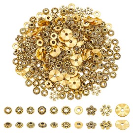 UNICRAFTALE About 300Pcs 10 Styles Tibetan Style Spacer Beads Antique Gold Loose Beads Metal Beads Smooth Beads Bracelet Beads Finding for Earrings Necklace Bracelet Jewelry Making DIY Craft