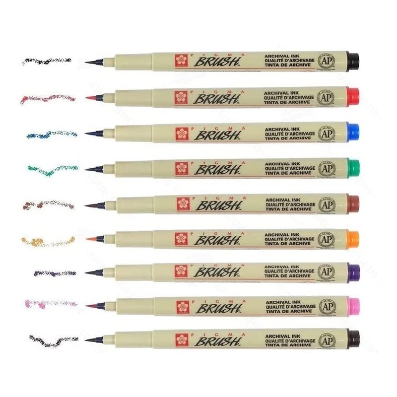 PIGMA MICRON Sakura Fineliner Brush Set of 9 + 1
