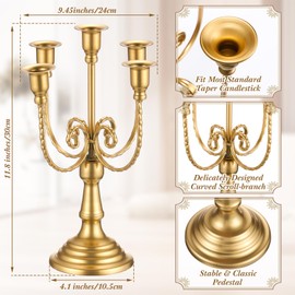 Rtteri 6 Pcs Gold Candelabra Candlestick Holder 5 Arm Metal Candle Stand Candelabra for Taper Candles for Table Centerpieces Wedding Christmas Holiday Birthday Party (11.8 x 9.45 x 4.1 Inch)