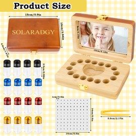 Solaradgy Wooden Tooth Fairy Keepsake Box for Kids, Baby Teeth Storage Organizer with 20 Sealed Plastic Tubes, Tweezers & Label Paper for Lost Teeth Collection