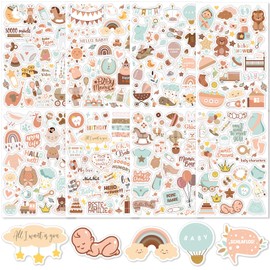 JANYUN Pack of 424 Baby Album Stickers, Baby Photo Album Stickers, 8 Sheets, DIY Children's Photo Album Stickers, Brown Baby Stickers for Photo Album, Calendar, Scrapbook, Party Decoration