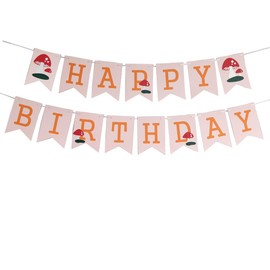 KUNGOON Mushroom Happy Birthday Party Banner,Multi Layer Paper Decor for Mushroom Garden Theme Birthday Party,Funny Baby Shower Hanging Banner Decorations,Fairy Woodland Mushroom Birthday Party Photo