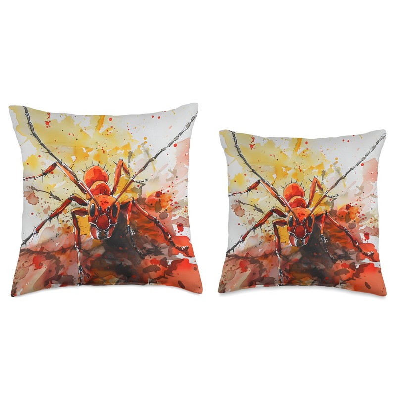 Watercolor Fire Ant Lover Throw Pillow