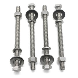 (4 Sets) 3/8-16x4 Stainless Steel Hex Head Screws Bolts, Nuts, Flat & Lock Washers, 18-8 (304) S/S, Fully Threaded by Bolt Fullerkreg
