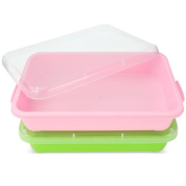 AtMini Sensory Bin Sand Tray with Lid for Toddlers 2 Pcs 15in Portable Sandbox Toy Large Plastic Tray for Kids 3 4 5 6 Fill with Sand, Water, Beads, and More (Pink + Green)