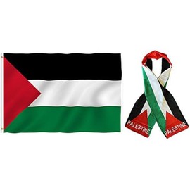 AES Wholesale Combo Set Palestine Country 3x5 3’x5’ Flag and 8"x60" Scarf Fade Resistant Double Stitched Premium Penant House Banner Grommets