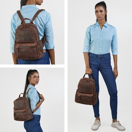 STILORD 'Berry' City Rucksack Damen Leder Klein Damenrucksack Modern Diebstahlsicherer Rucksack-Handtasche Echtleder Reise-Rucksack Daypack Tagesrucksack Laptop 13 Zoll, Farbe:zamora - braun