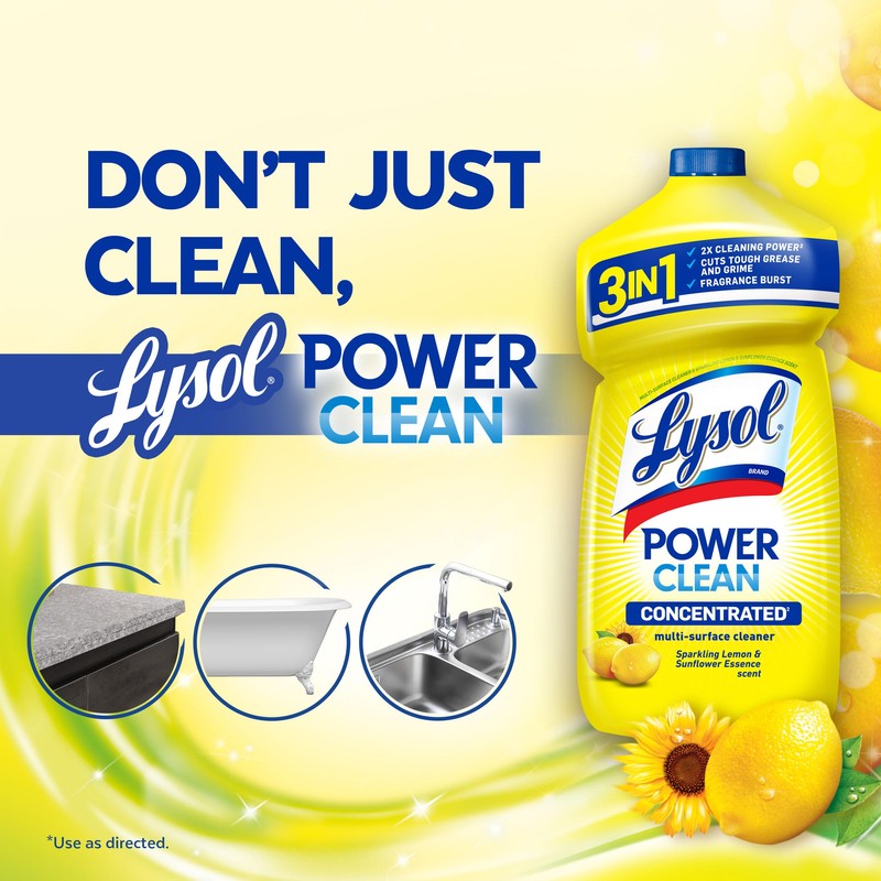 Lysol Power Clean Multi-Surface Cleaner, 2x Concentrated Pour, Sparkling Lemon